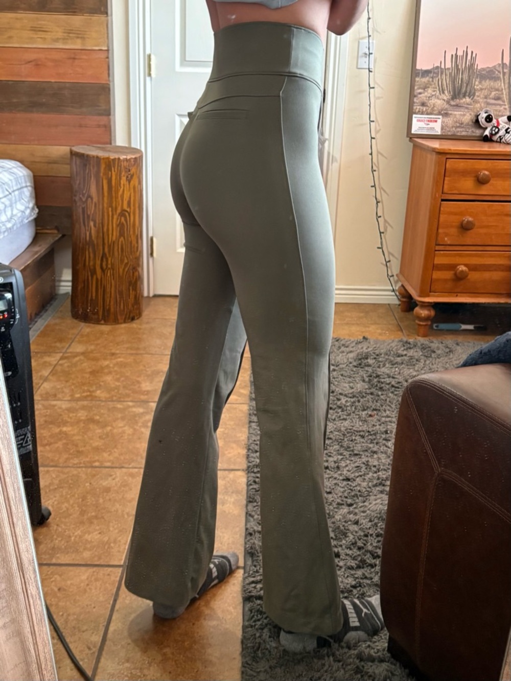 Mondetta Olive Green High-Waist Flare Leg Pants